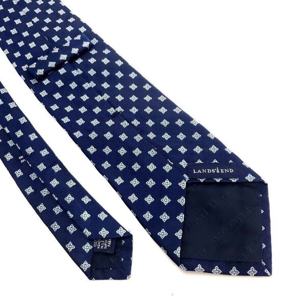 Land's End Silk Tie Blue Woven Geometric - Picture 5 of 6